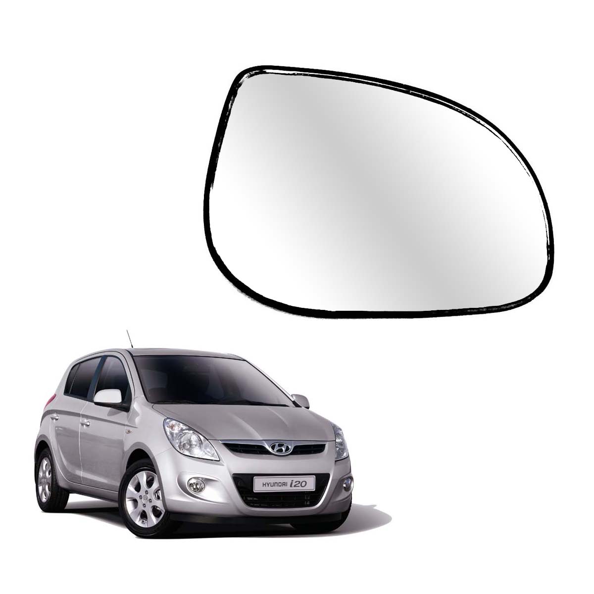 Car Right Side View Mirror Glass For Hyundai I20 Sportz 2008 To 2012 Model Type 1