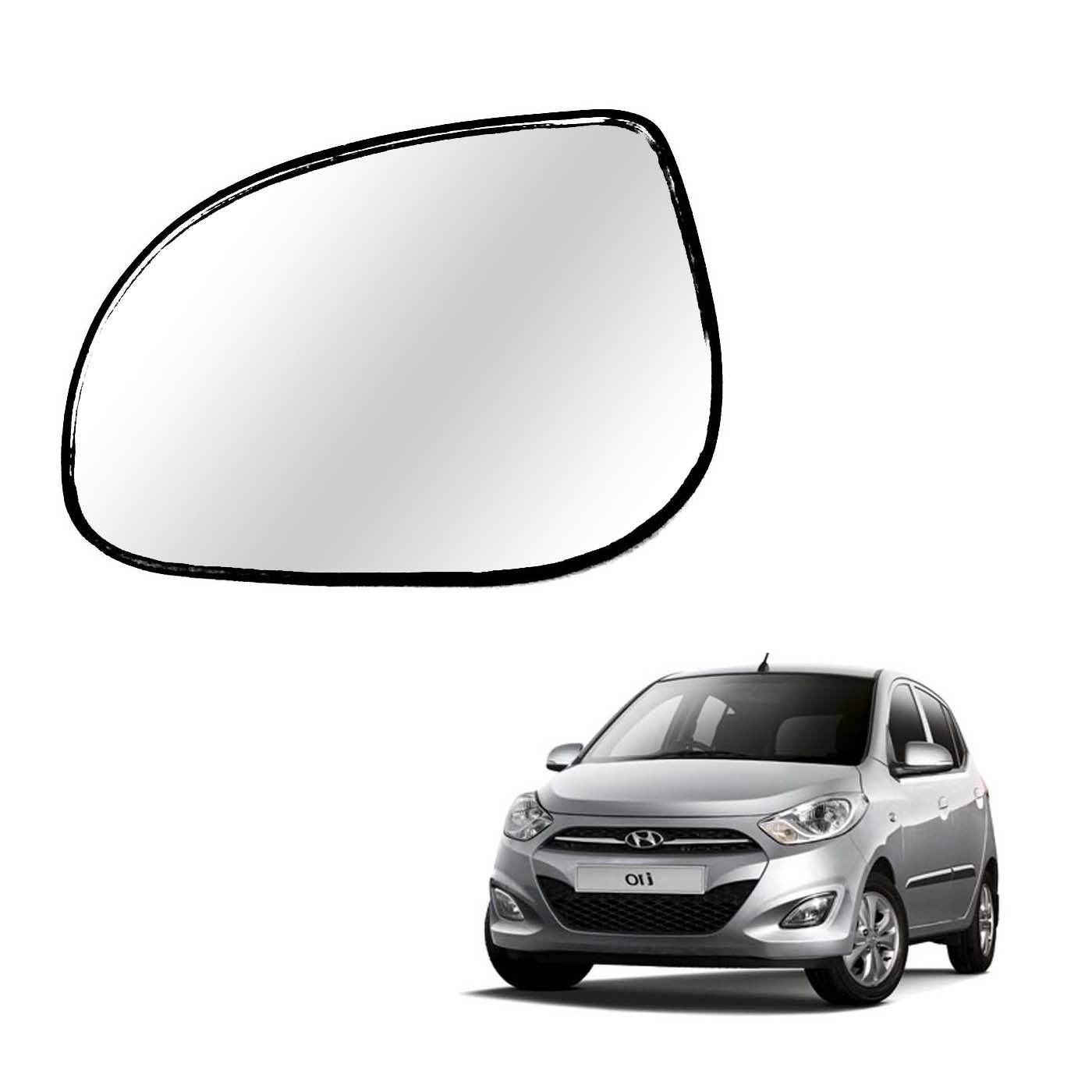 Car Left Side View Mirror Glass For Hyundai I10 Era/Magna 2010 To 2014 Model Type 2