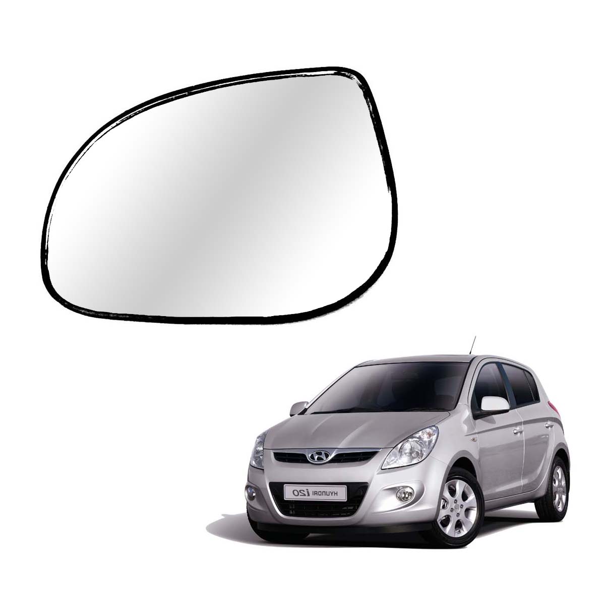 Car Left Side View Mirror Glass For Hyundai I20 Era/Magna/Asta/Sportz 2008 To 2012 Old Model Type-1