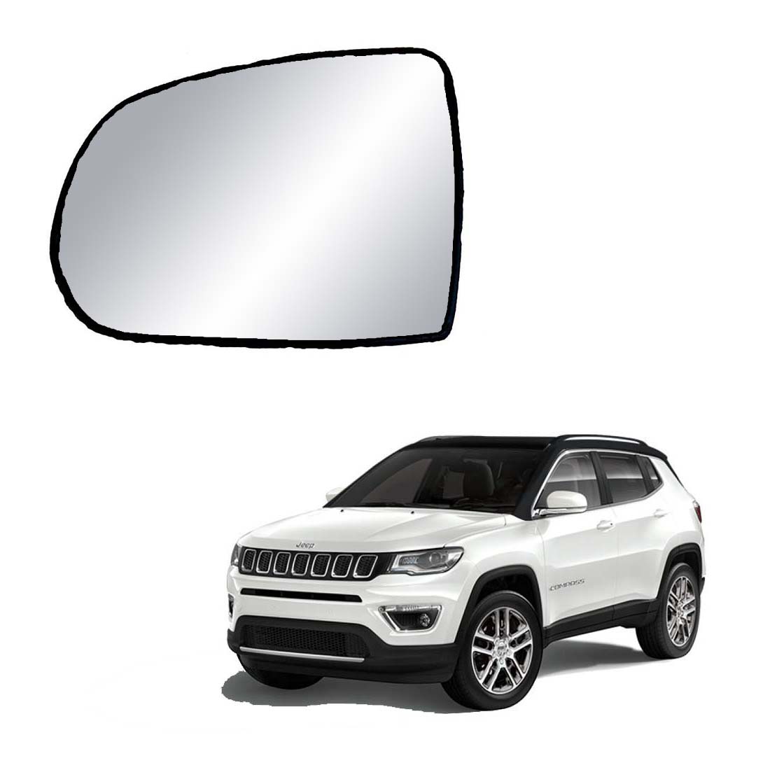 Car Left Side View Mirror Glass For Jeep Compass 2017 To 2021 Model