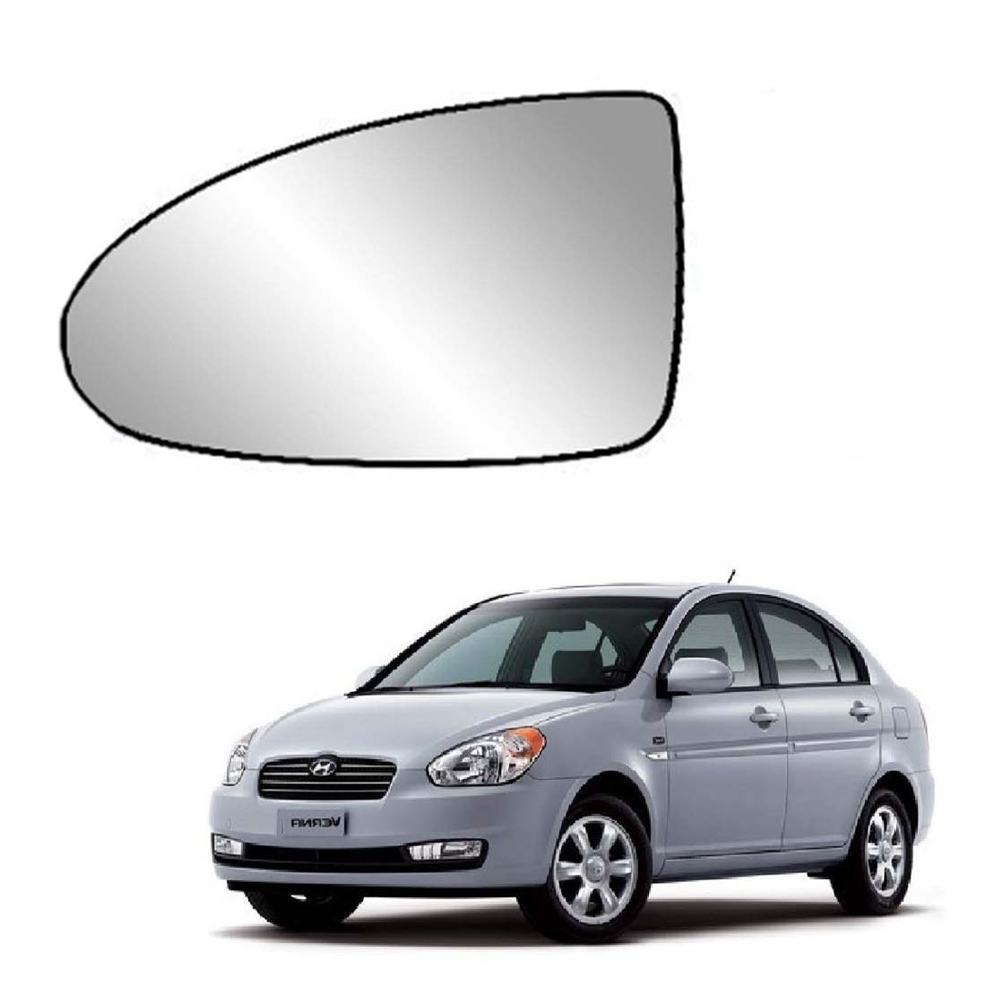 Car Left Side View Mirror Glass For Hyundai Verna 2007 To 2010 Model Type-1