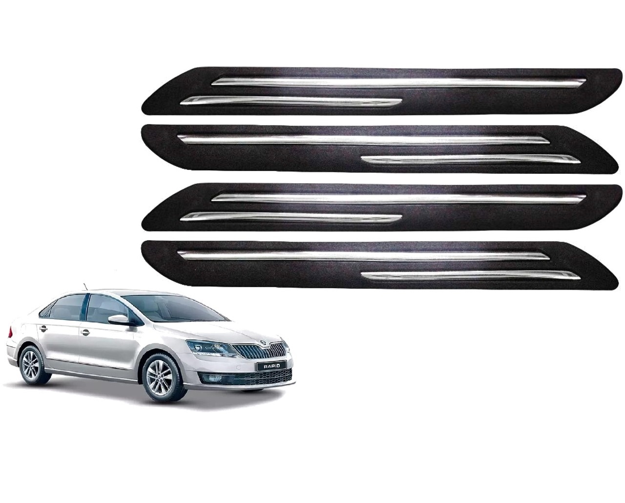 Car Bumper Guard/Bumper Protector Compatible with SKODA RAPID (Set of 4 Pcs)