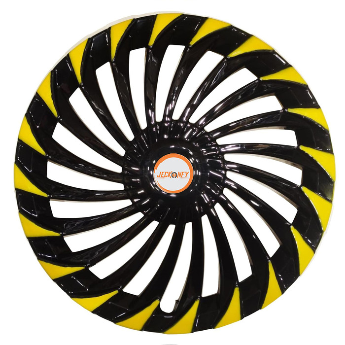 Car Wheel Cover Universal Turbin Yellow And Black Color Design Available 12'' 13'' 14'' 15'' inches Size Compatible With - R12 INCH Wheel Size