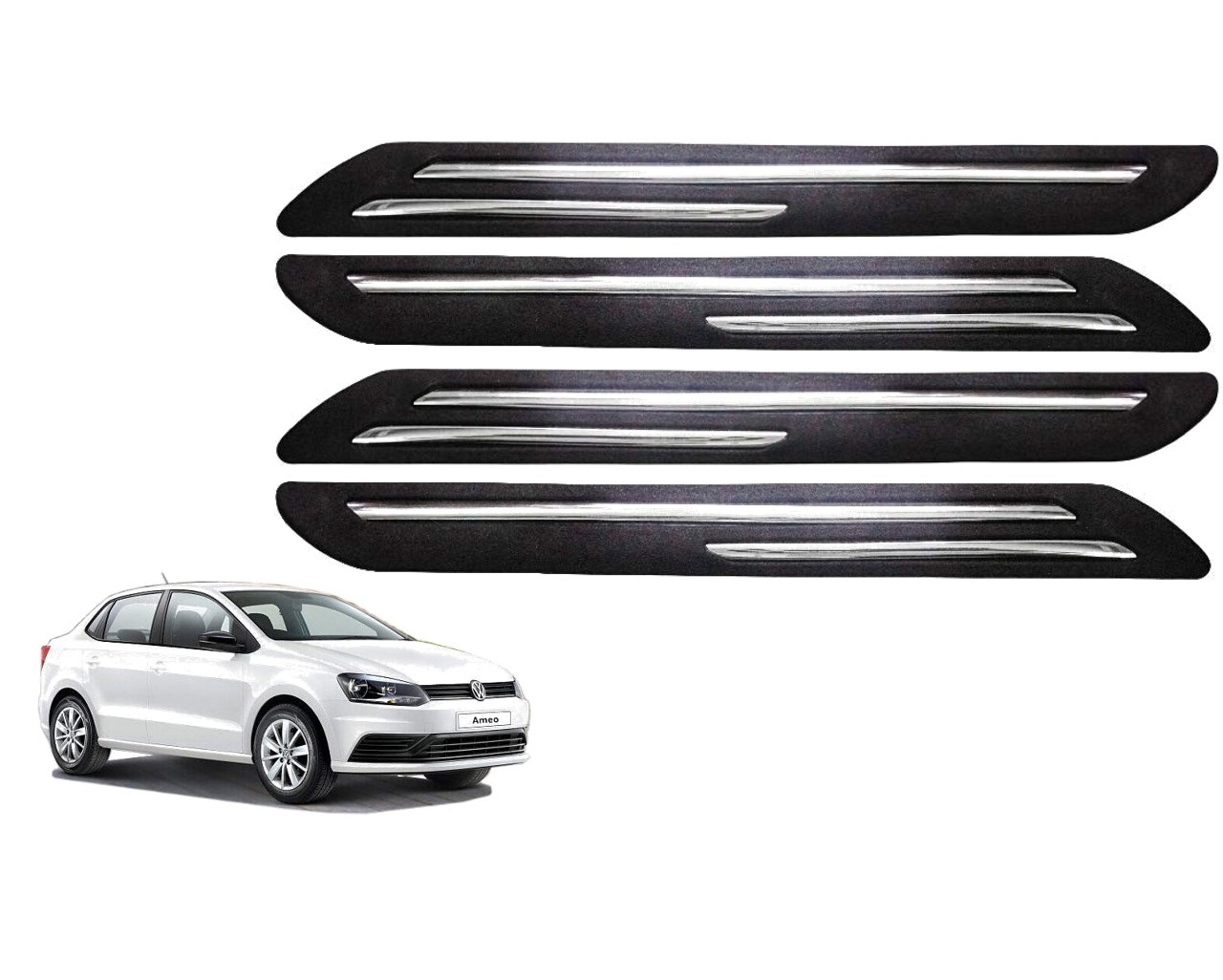 Car Bumper Guard/Bumper Protector Compatible with VOLKSWAGEN AMEO  (Set of 4 Pcs)