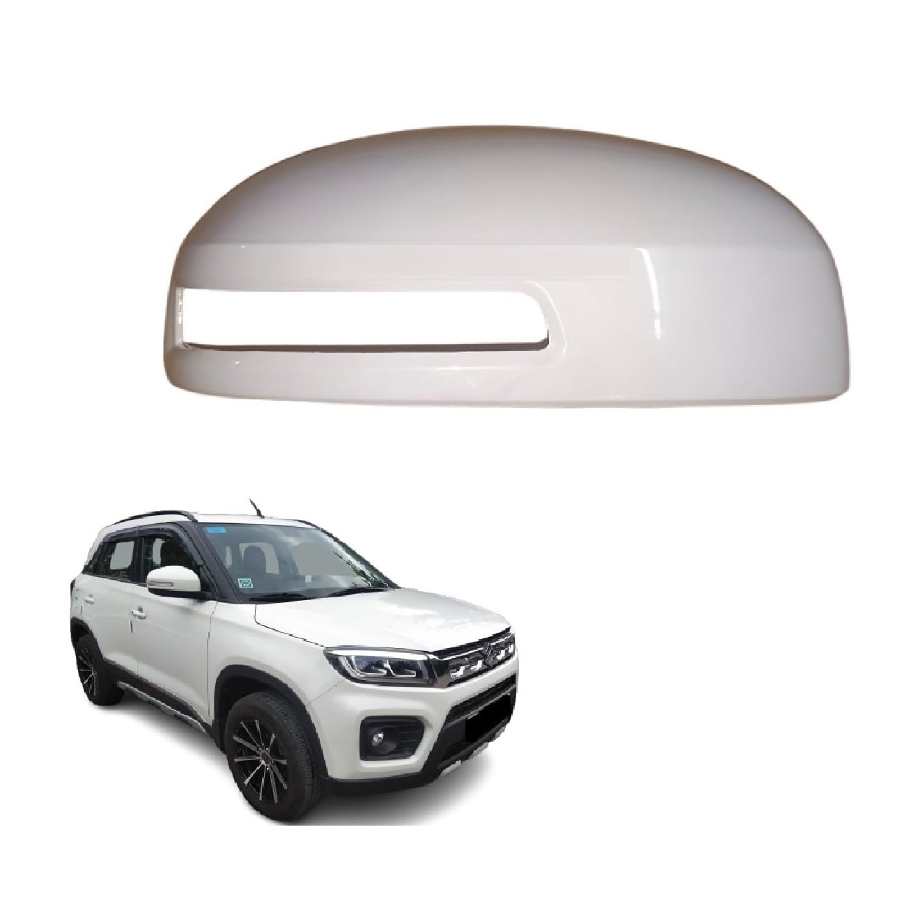 ORVM Right (Driver) Side Mirror Cover Cap compatible with Maruti Vitara Breeza 2016-2023 Model-White