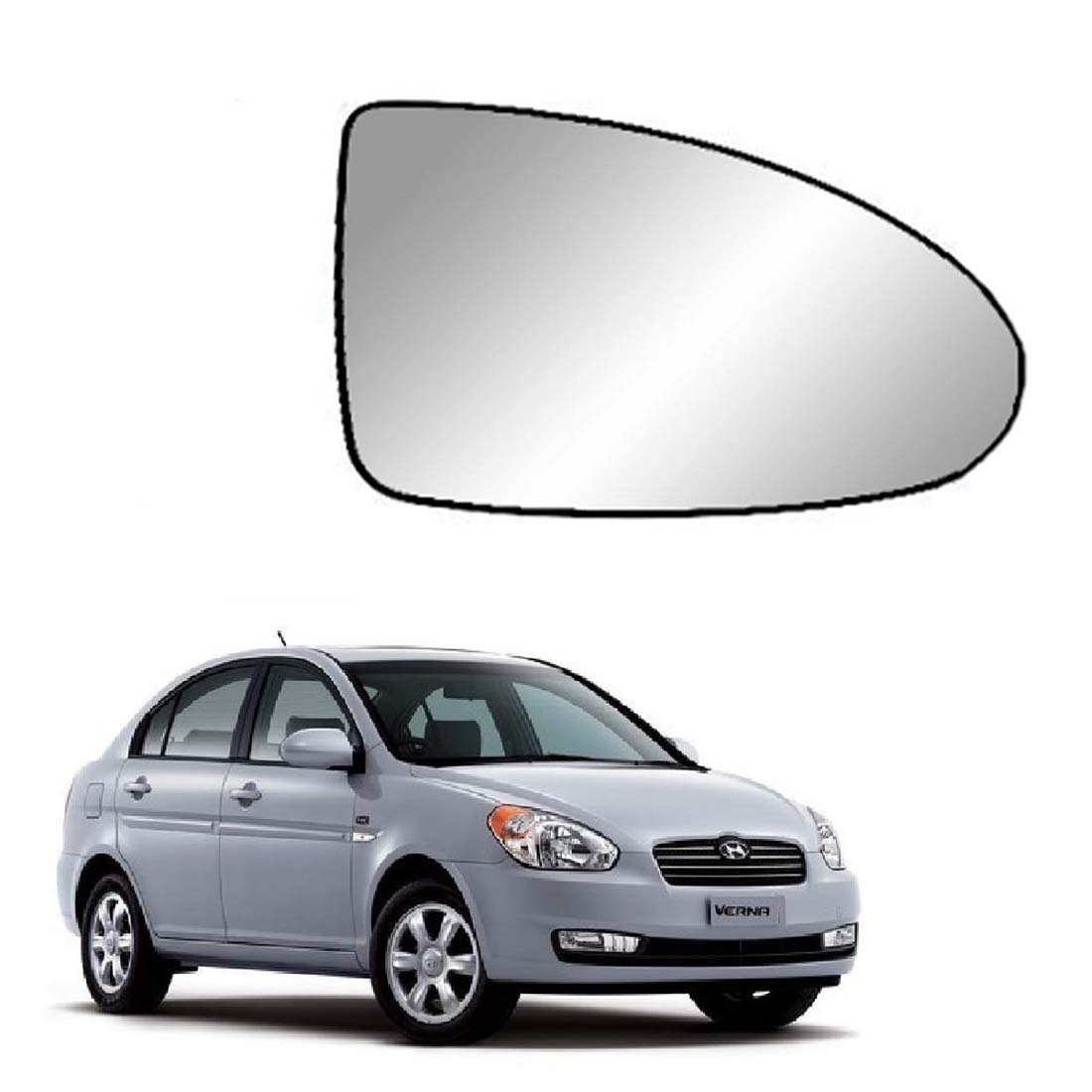 Car Right Side View Mirror Glass For Hyundai Verna 2007 To 2010 Model Type-1