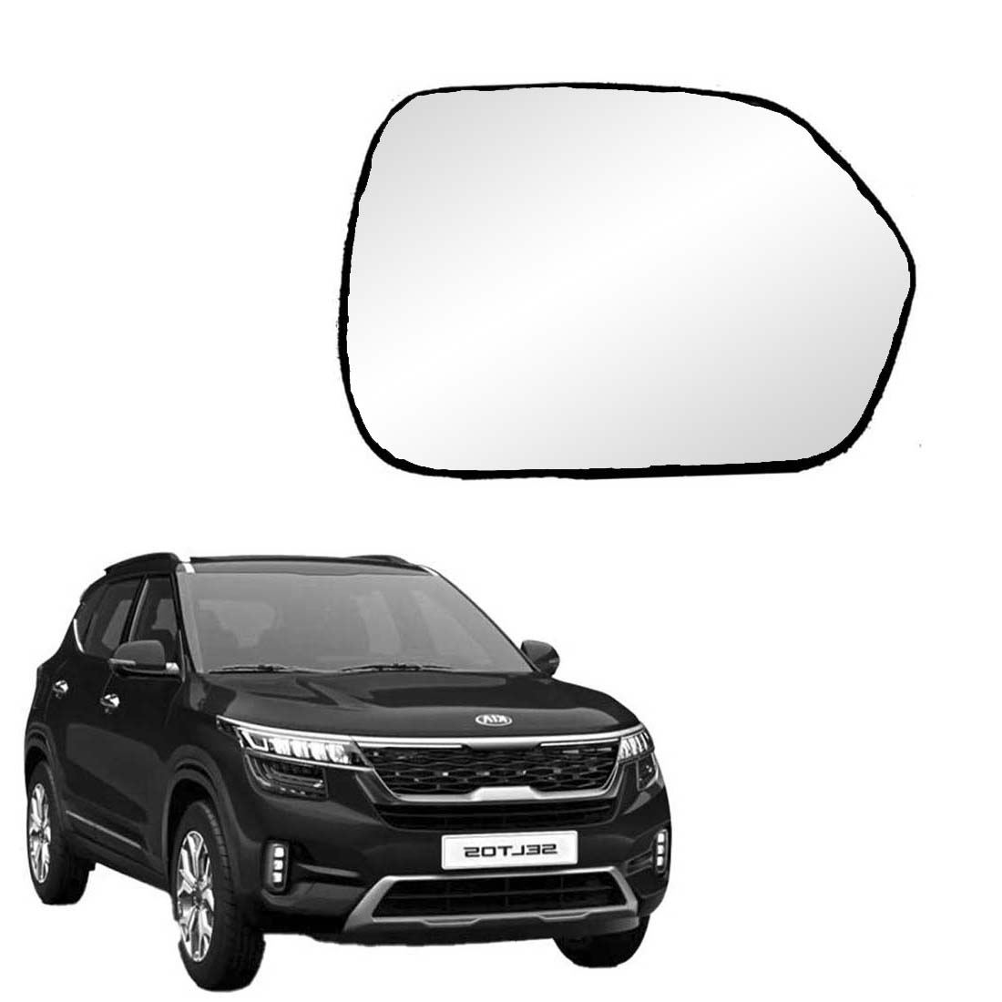 Car Right Side View Mirror Glass for Kia Seltos 2019 To 2021 Model (Non Heated)