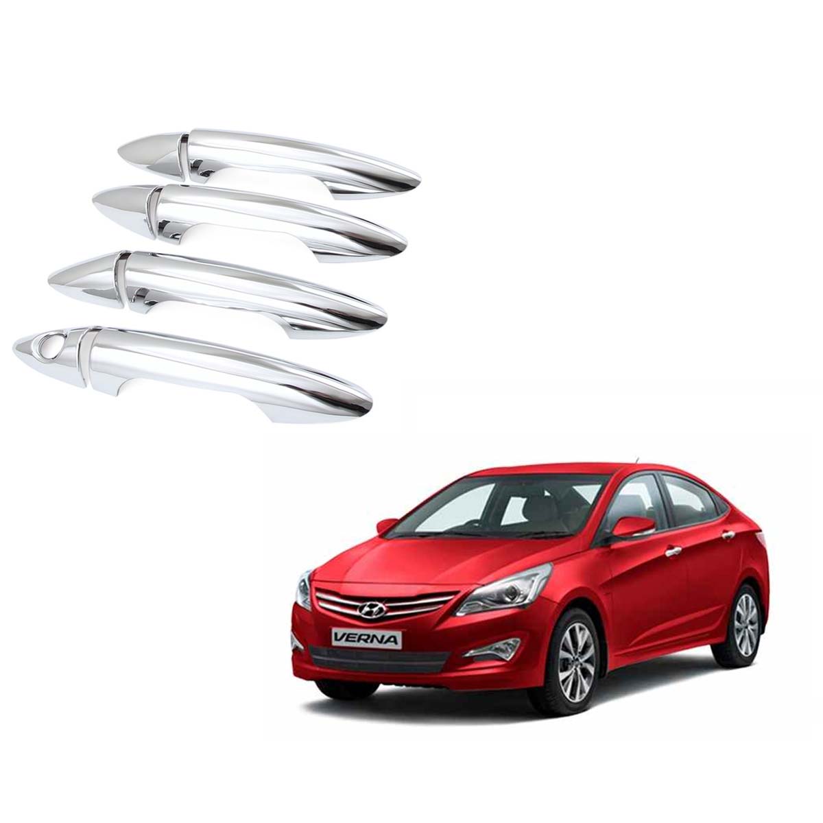 Car Chrome Door Handle Cover For Hyundai Verna Fluidic 2014 To 2017 Model (Set of 4)