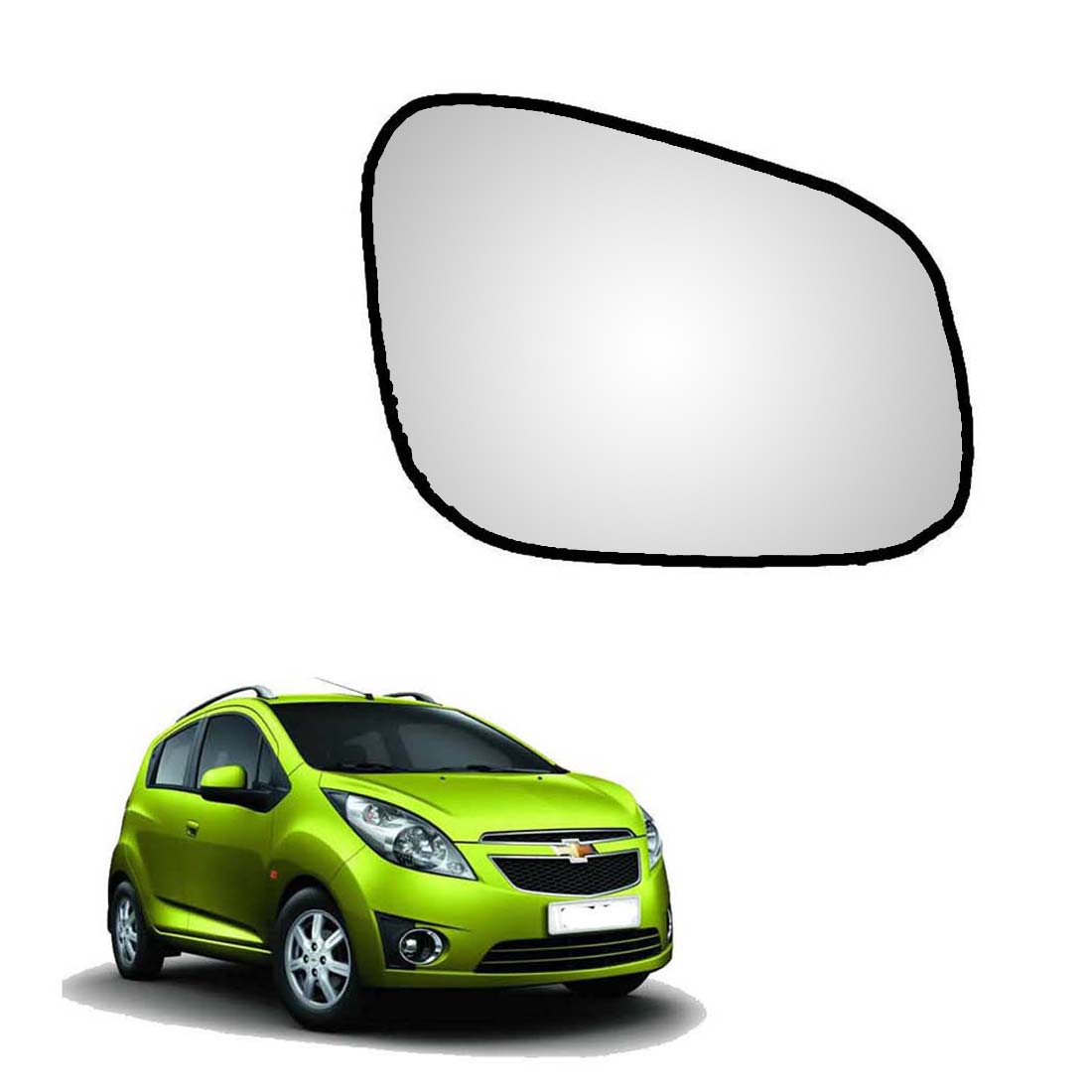 Car Right Side View Mirror Glass For Chevrolet Beat 2009 To 2017 Model