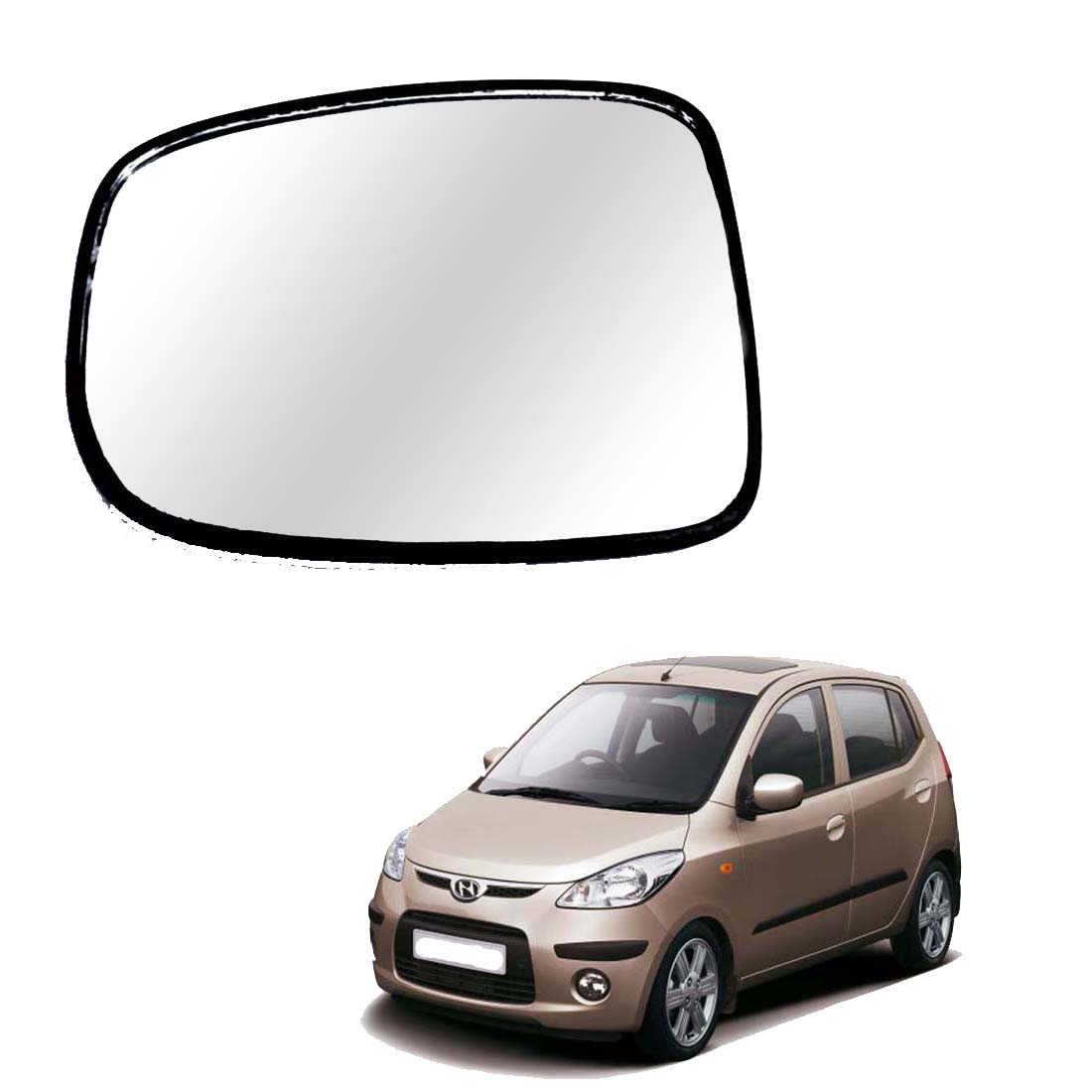 Car Left Side View Mirror Glass For Hyundai I10 Magna 2007 To 2010 Model Type 1