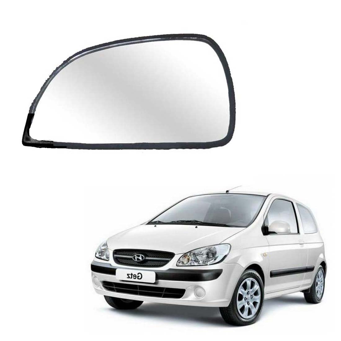 Car Left Side View Mirror Glass For Hyundai Getz Prime 2007 To 2011 Model Typ- 2