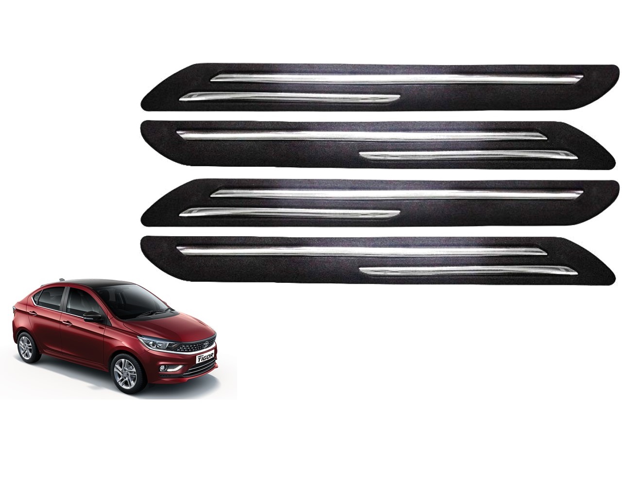 Car Bumper Guard/Bumper Protector Compatible with TATA TIGOR (Set of 4 Pcs)