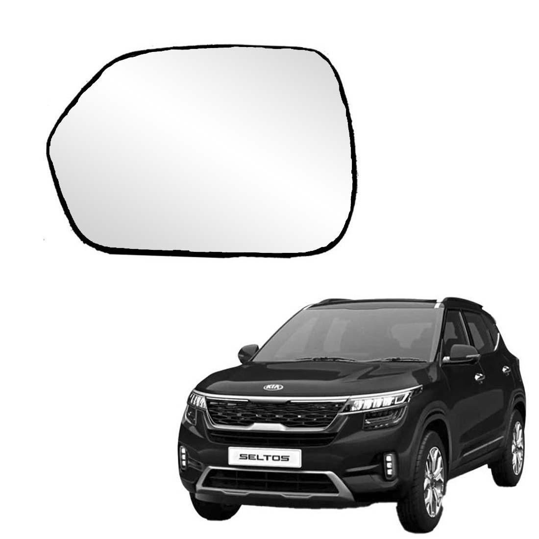 Car Left Side View Mirror Glass for Kia Seltos 2019 To 2021 Model (Non Heated)