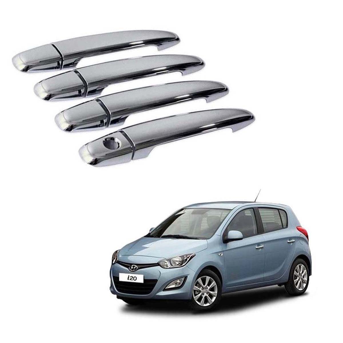 Car Chrome Door Handle Cover For Hyundai i20 2012 To 2014 Model Type 2 (Set of 4)