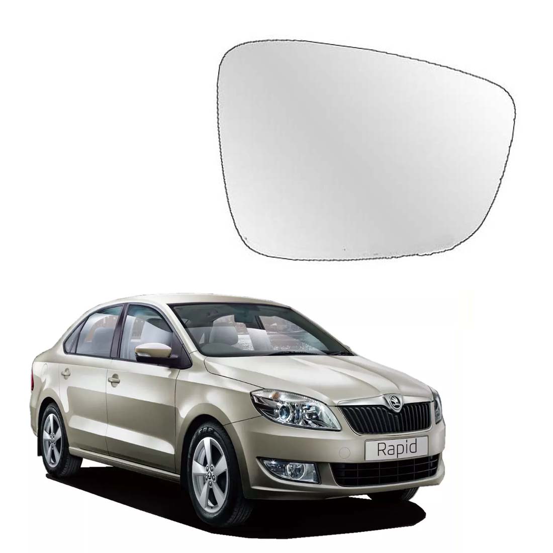 Car Right Side View Mirror Glass For Skoda Rapid 2011 To 2016 Model Type-1