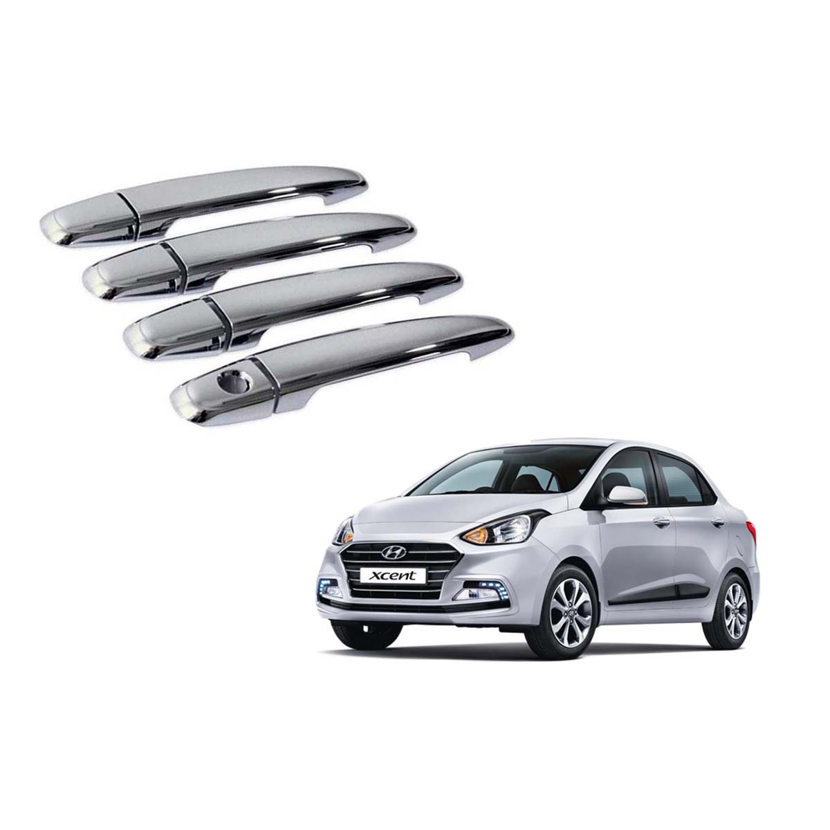 Car Chrome Door Handle Cover For Hyundai Xcent 2017 To 2020  Model (Set of 4)