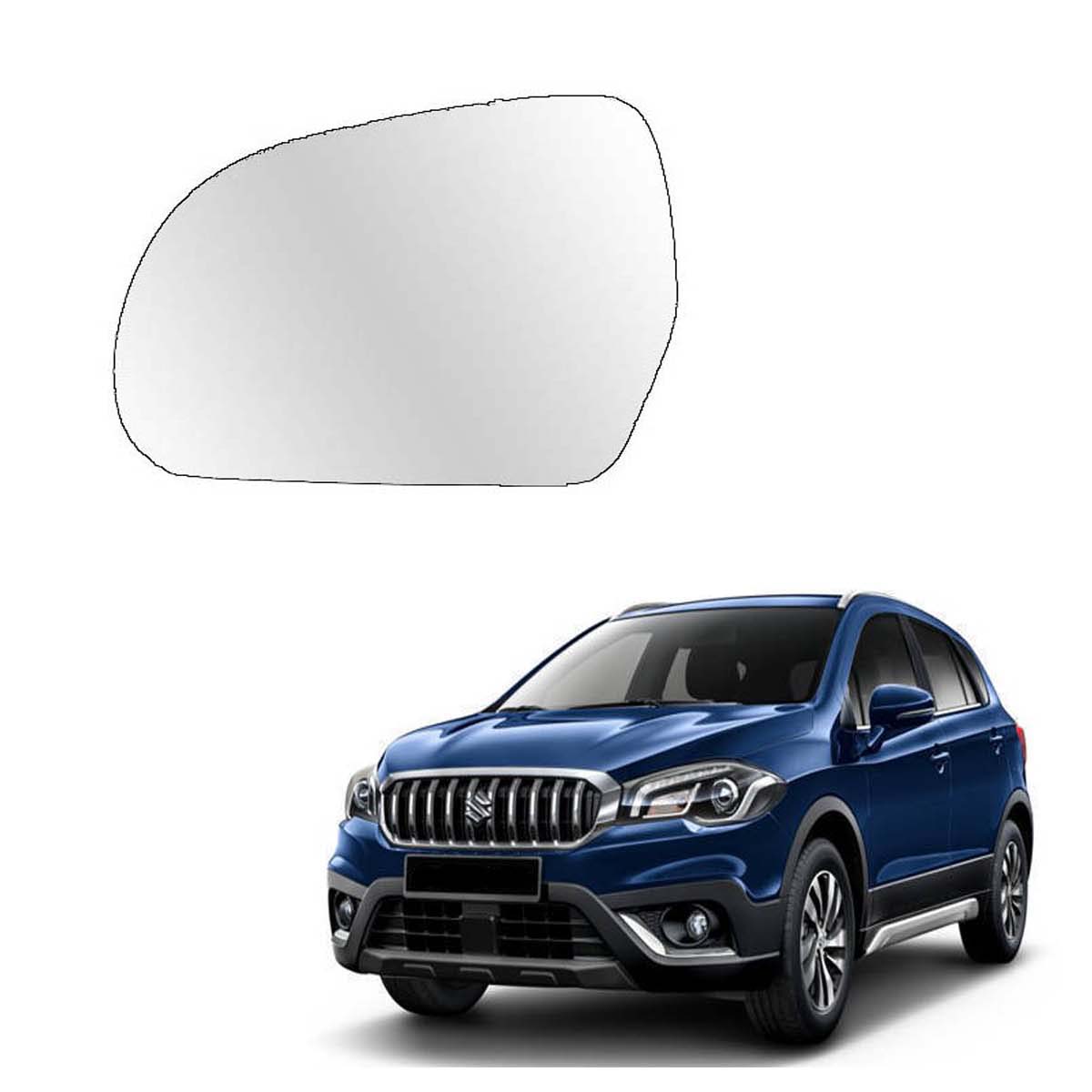 Car Left Side View Mirror Glass For Maruti S-Cross 2017 To 2020 Model Type 2