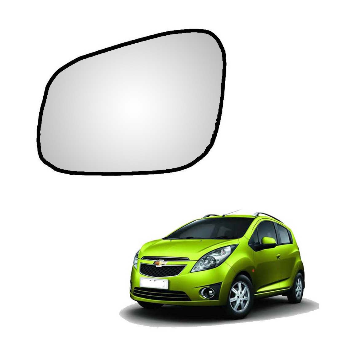 Car Left Side View Mirror Glass For Chevrolet Beat 2009 To 2017 Model